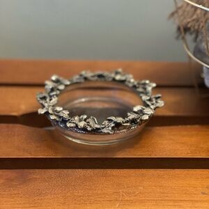 Vintage GRESCO Silver Gilt Hibiscus on Glass Vanity Dish